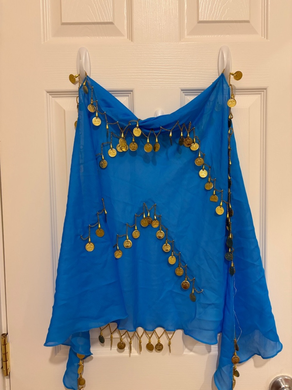 Vibrant Blue Coin Fringe Hip Scarf for belly dancing